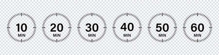 Timer chronometer countdown set. Vector isolated collection digital elements. Stopwatch black vector set. Clock or watch isolated vector collection. EPS 10のイラスト素材