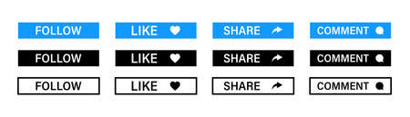 Follow, share, comment, like icons or buttons. Vector isolated elements. Social media buttons and icons isolated on white backgroundのイラスト素材