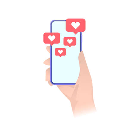 Smartphone with heart emoji speech bubble. Vector social media modern design. Social network and mobile device concept. Stock vector. EPS 10のイラスト素材