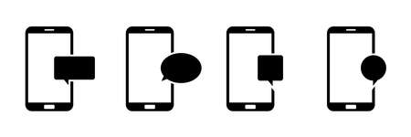 Chat message icon. Notification messaging symbols, signs. Vector isolated black set of icons. Stock vector.のイラスト素材