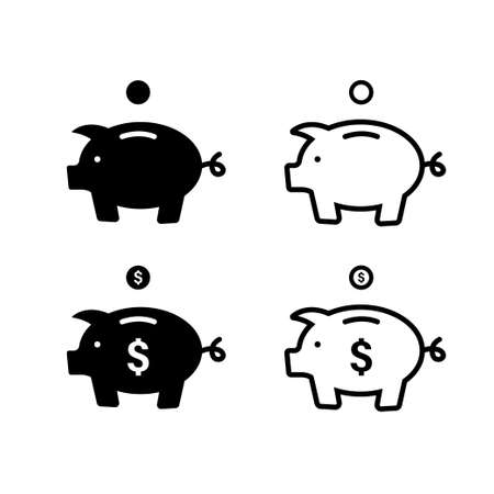 Piggy bank icon. Vector isolated pig bang sign. Piggybank with falling coins. Stock vector. EPS 10の写真素材