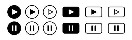 Play pause button icon collection. Music video play and pause button elements.のイラスト素材