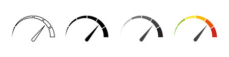 Gauge icons. Speedometer vector isolated signs. customer satisfaction indicator level. risk level gauge. stock vector.のイラスト素材