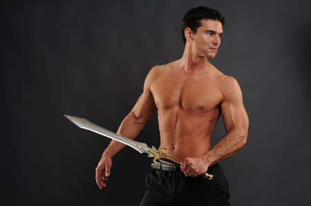 The sexy knight poses for the photo.の写真素材