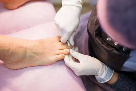 The girl master of nail service works with the clientの写真素材