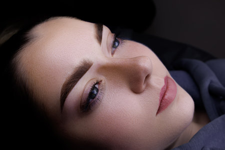 Permanent makeup of eyebrows, gorgeous girl model with permanent makeup of eyebrows after the procedureの写真素材
