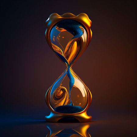 the flow of golden sand in the hourglass, generated by AI.の素材