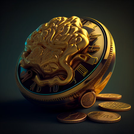 a gold watch with a brain dial, generated by AI.の素材