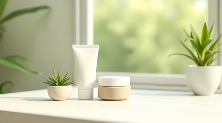 Eco friendly beauty concept with minimalist design and detailed texturesの素材