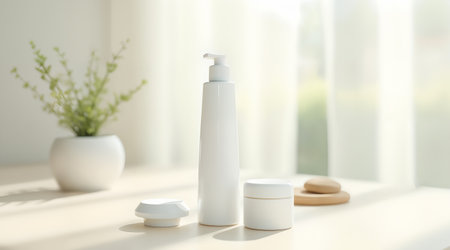 Neutral tones with subtle shadows for premium natural skincare themesの素材