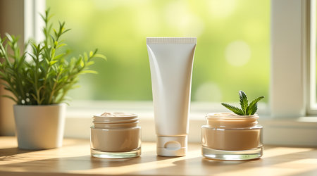 Bright studio setup ideal for clean beauty brandingの素材