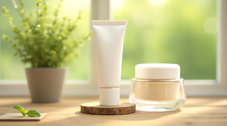 Modern eco packaging concept in clean studio sceneの素材