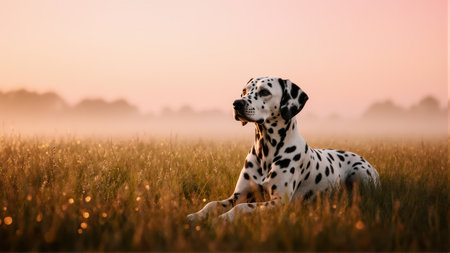 Serene dog surrounded by sparkling droplets. Perfect for veterinary and pet care ads.の素材