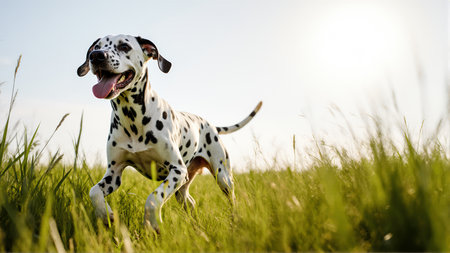 Energetic dog captured mid-run with perfect timing. Ideal for pet food packaging.の素材