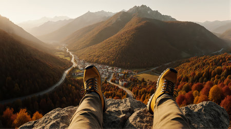 Soft golden light and crisp air evoke adventure spirit. Perfect for campaigns.の素材