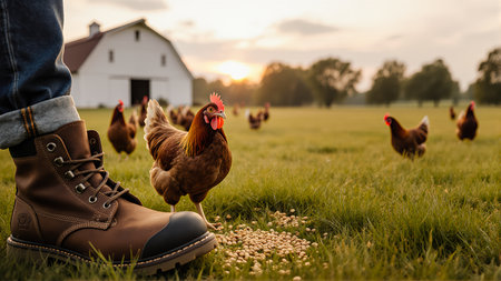 Soft cloudy sky and expansive field enhance the mood. Perfect for stories about simple, happy living.の素材