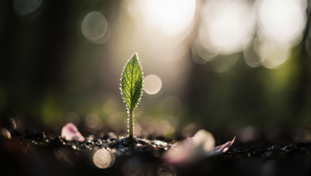 A green sprout with a fresh glow. The enhanced luminosity makes this image perfect for green innovation and environmental projects.の素材