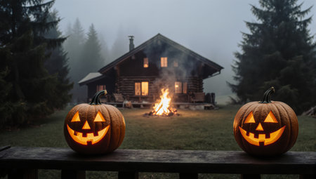 Nature's tranquility with friendly pumpkins. This image is perfect for lifestyle campaigns with its inspirational and cozy feel.の素材