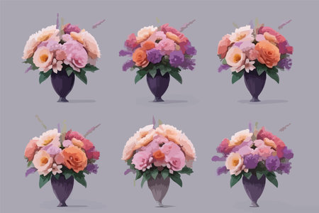 Bouquet of different flowers in vase. Vector illustration.のイラスト素材