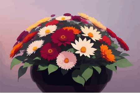Flowerpot with chrysanthemums. Vector illustration.のイラスト素材