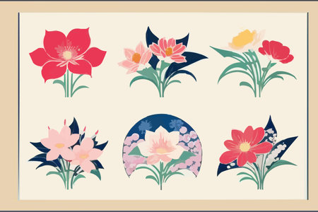 Set of decorative floral elements in retro style. Vector illustration for your design.のイラスト素材