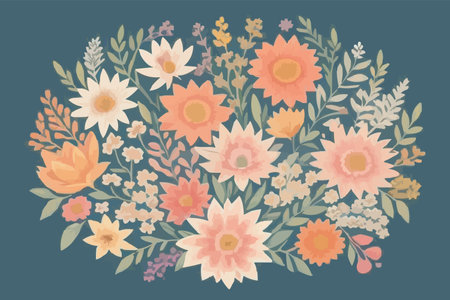 Floral background with flowers and leaves. Vector illustration in vintage style.のイラスト素材