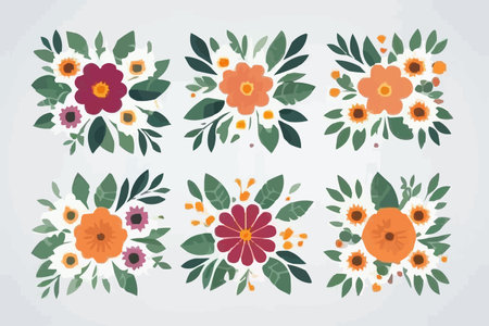 Set of floral bouquets in vintage style. Vector illustration.のイラスト素材