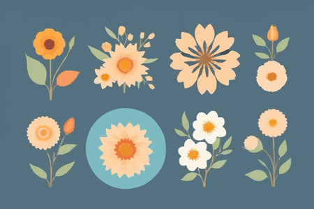 Vector set of hand drawn flowers in pastel colors. Flat style.のイラスト素材
