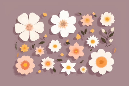 Flowers set. Vector illustration in flat style. Isolated on white background.のイラスト素材