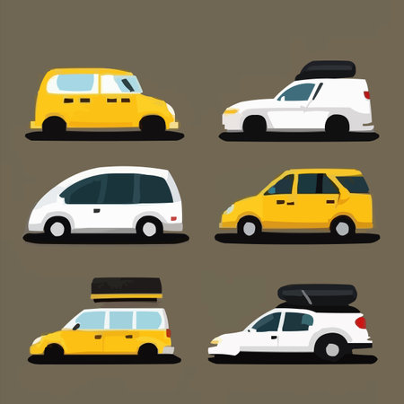 Collection of different cars in flat style. Vector illustration on gray background.のイラスト素材