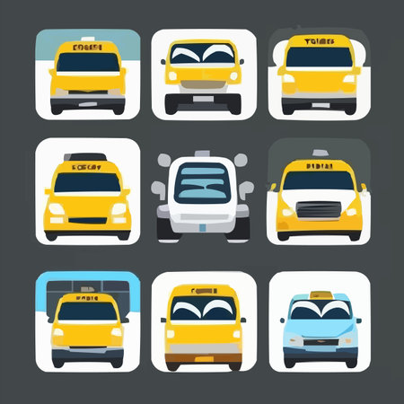Taxi icons set in flat style. Taxi service. Vector illustrationのイラスト素材