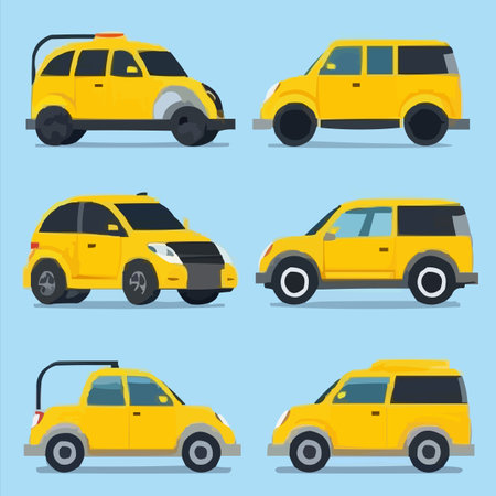 Set of yellow taxi cars. Vector illustration in flat design style.のイラスト素材