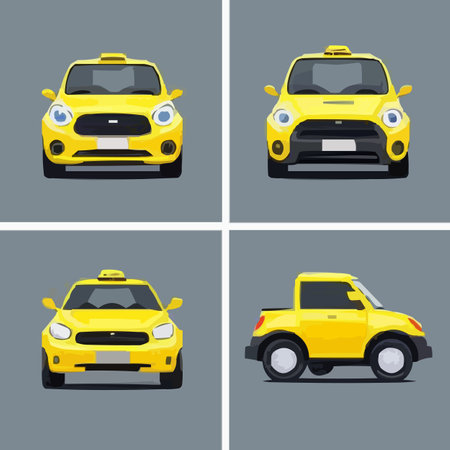 Taxi car vector icons set. Yellow taxi car isolated on gray background.のイラスト素材