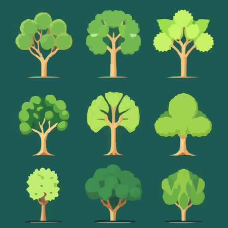 Set of green trees in flat style. Isolated vector illustration.のイラスト素材
