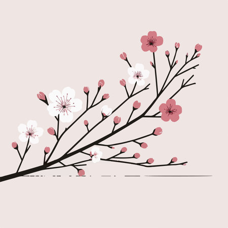 cherry blossom branch, vector illustration, hand drawn style.のイラスト素材