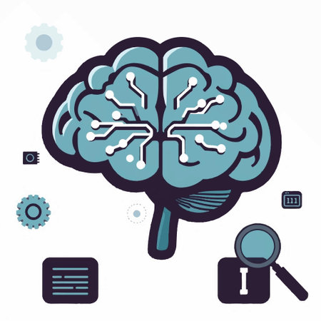 Vector illustration of human brain with electronic circuit and magnifying glass.