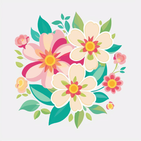 Floral card with flowers and leaves. Vector illustration in flat style.のイラスト素材