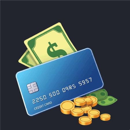 Credit card, money and coins. Vector illustration. Eps 10.のイラスト素材