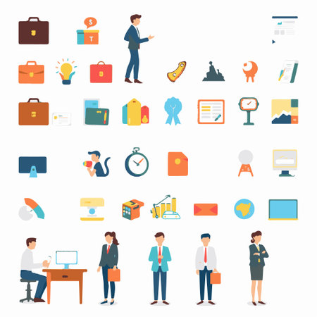 Flat icons set of office life and business. Vector illustration.のイラスト素材