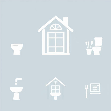 Set of home related vector icons. White on blue background. Vector illustration.のイラスト素材