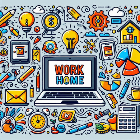 Work from home doodle icons set. Hand drawn vector illustrationのイラスト素材