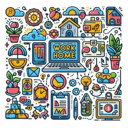 Work from home line icon set. Vector illustration of work from home icons.のイラスト素材
