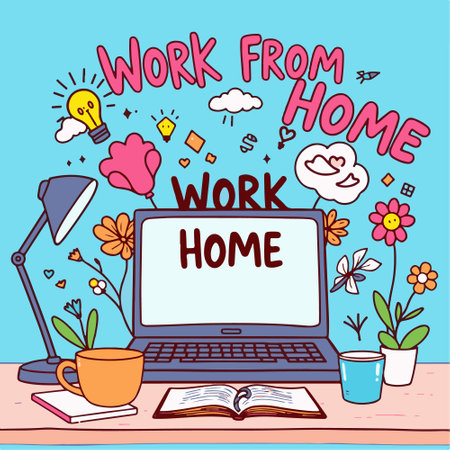 Work from home hand drawn doodle vector illustration for your designのイラスト素材
