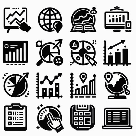Set of business and finance icons. Vector illustration in black and white.のイラスト素材