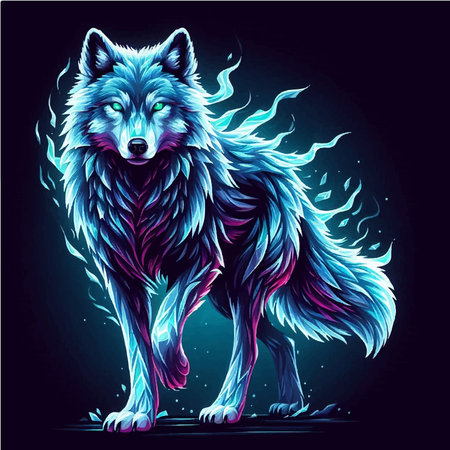 Illustration of a wolf on a dark background. Vector illustration.のイラスト素材