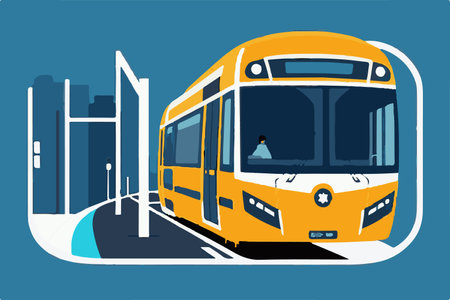 Illustration of a modern tram in the city. Vector illustration.のイラスト素材
