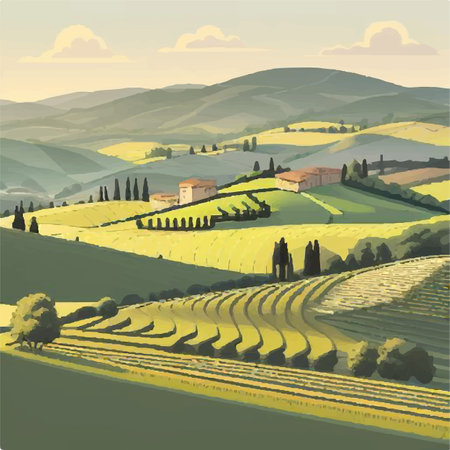 Rural landscape in Tuscany, Italy. Vector illustration.のイラスト素材