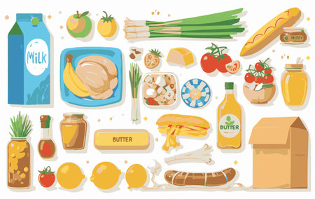 Set of food icons. Vector illustration in flat style. Healthy food.のイラスト素材