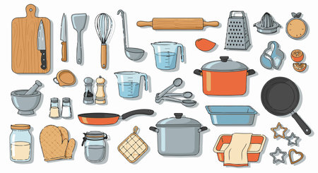 Set of kitchen utensils and kitchenware. Vector illustration.のイラスト素材