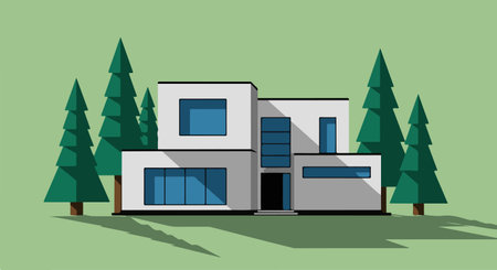 Modern house with trees. Vector illustration of a modern house with trees.のイラスト素材